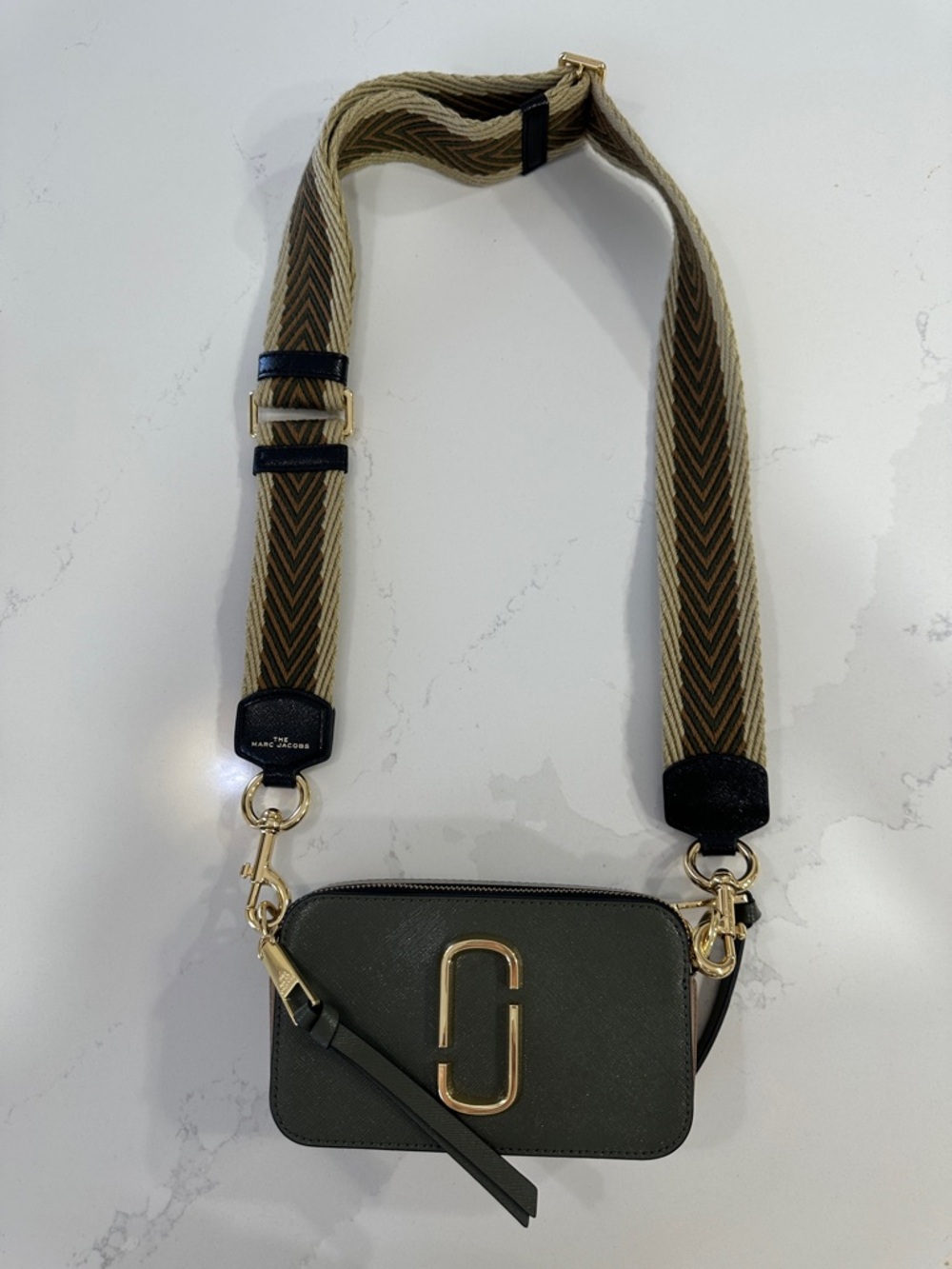 Marc Jacobs Olive Green Snapshot Crossbody bag with woven strap